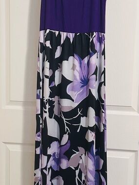 Purple Floral Maxi Dress - Sleeveless Tiered Skirt